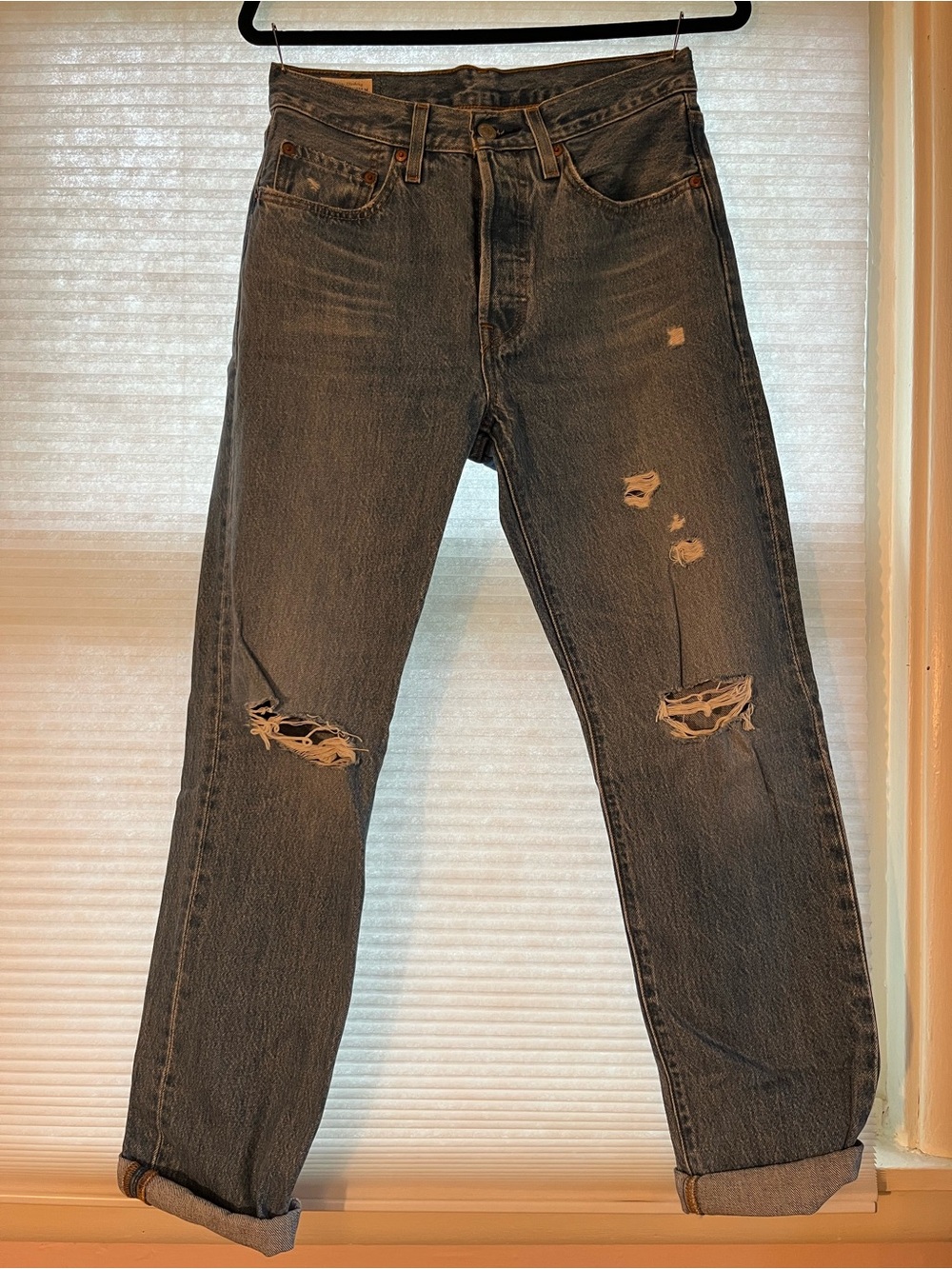 Levi's 501 Button Front Distressed Medium Wash Denim Jeans 26x30